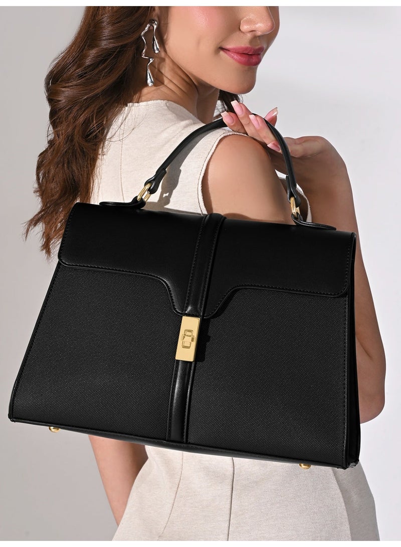 Lavie Signature Canva Flap Satchel (Black) - Image 2